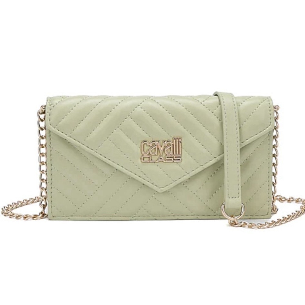 Cavalli Class Valeria Quilted Women's Envelope Wallet Mint Green Chain